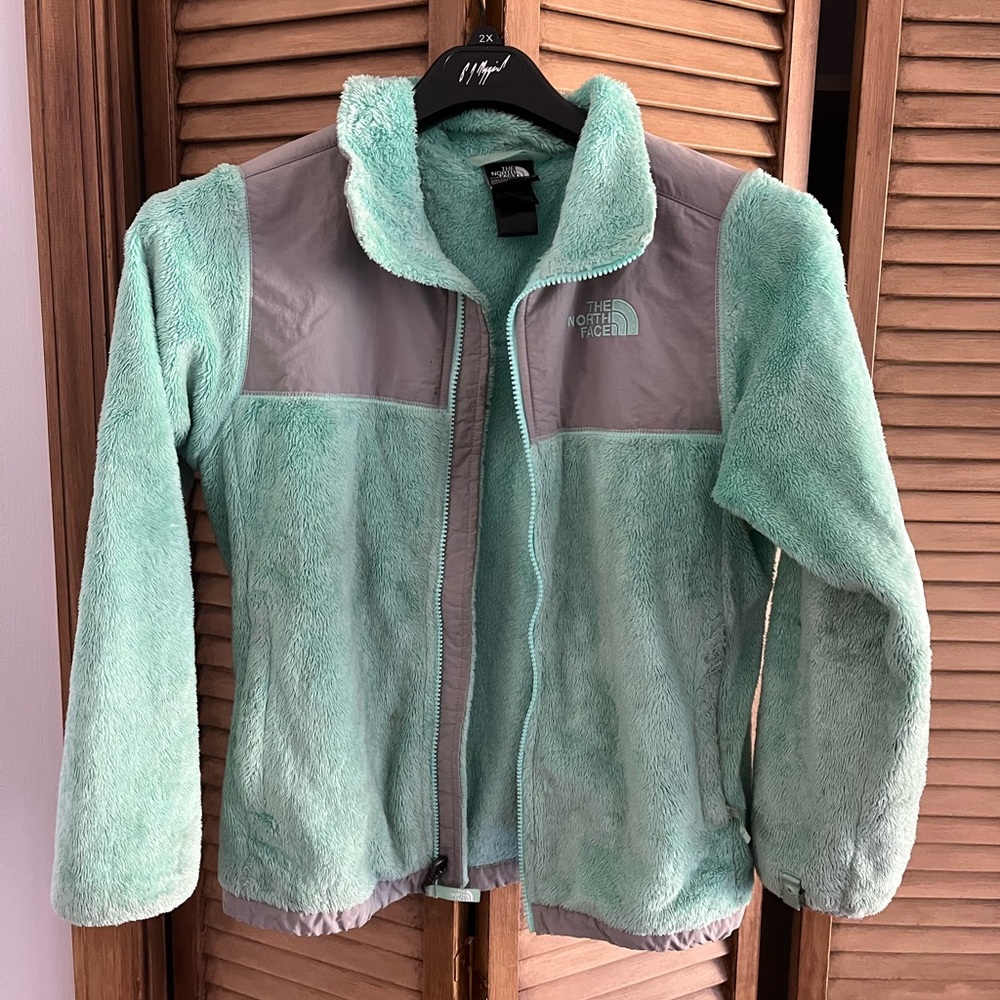 Mint Green North Face Fuzzy Jacket